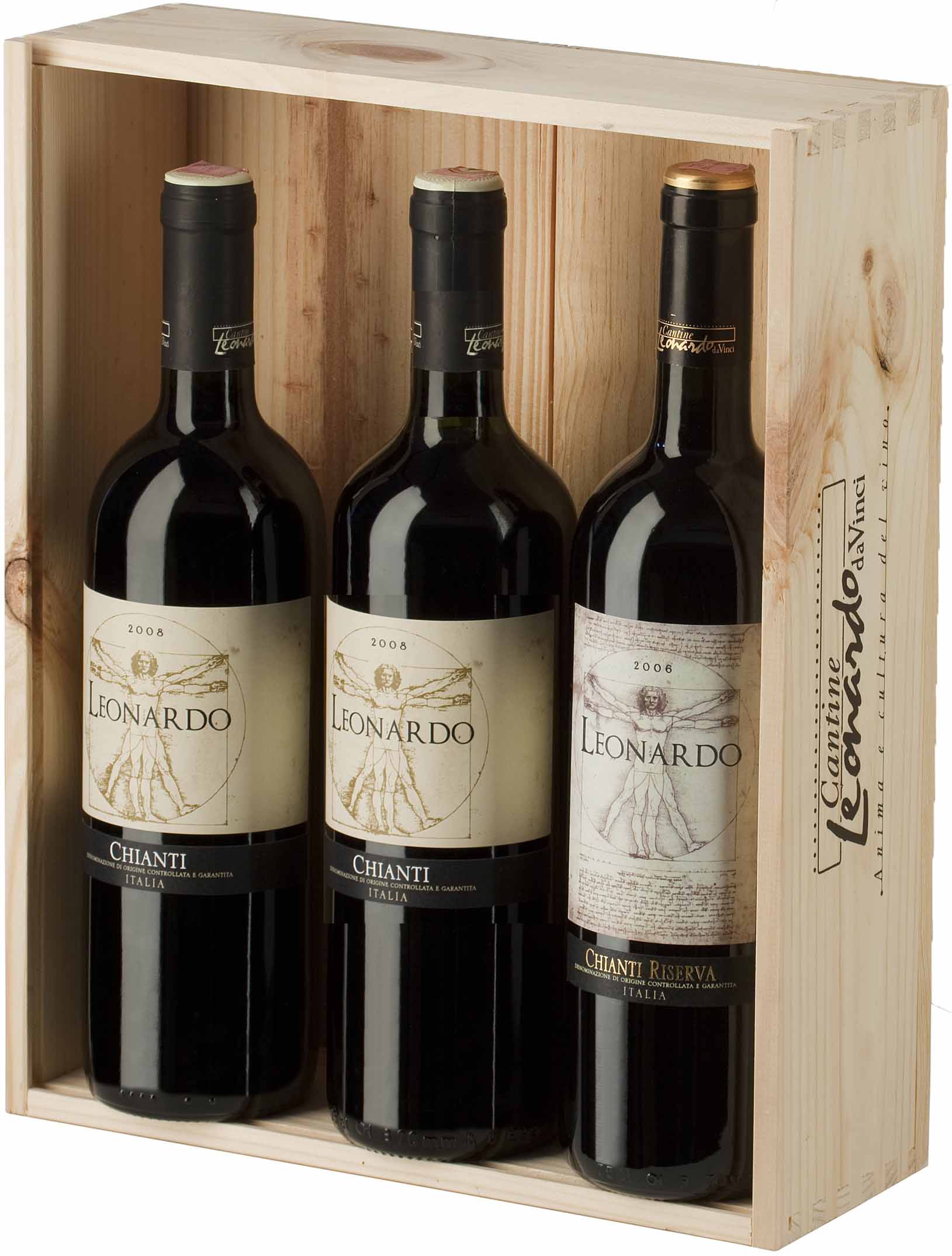 Вино Набор Леонардо Кьянти 2 бутылки, Леонардо Кьянти Ризерва 3*0,75 в подарочной упаковке