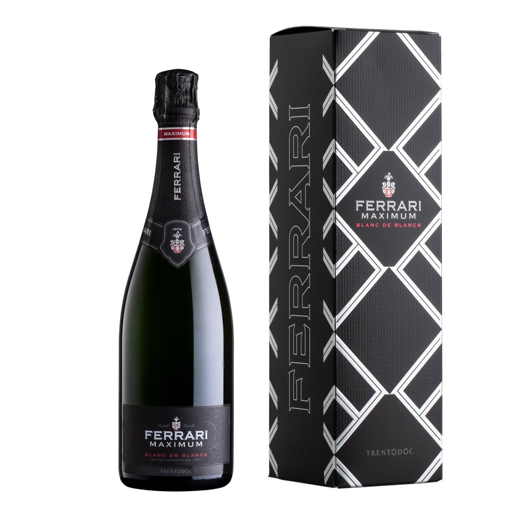 Вино игристое Феррари Максимум Блан де Блан Тренто DOC 0,75л в подарочной упаковке