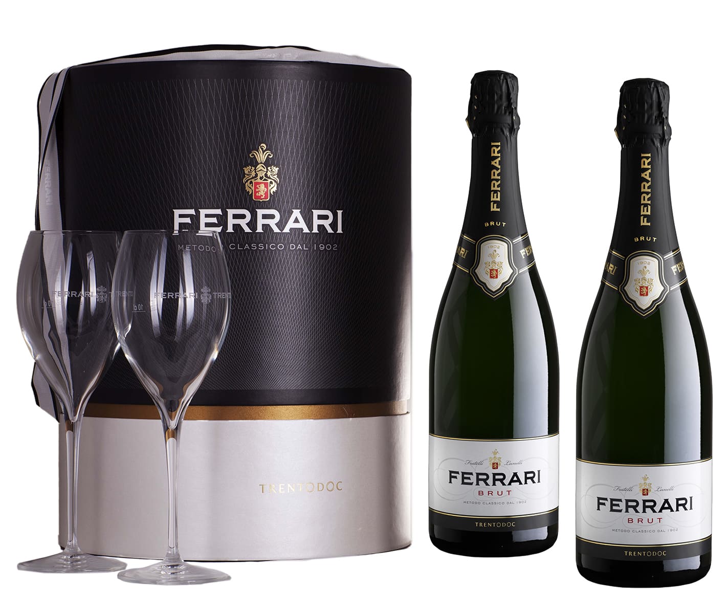 Вино игристое Игристое вино Феррари, Брют, Trento DOC, 2*0,75л, в подарочной упаковке с двумя бокалами